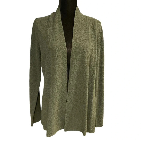 Eileen Fisher Women’s 100% Wool Open Front Dark Green Cardigan Sweater - Picture 8 of 8